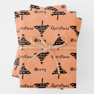 Modern Black Christmas Tree Pattern Holiday Wrapping Paper Sheet