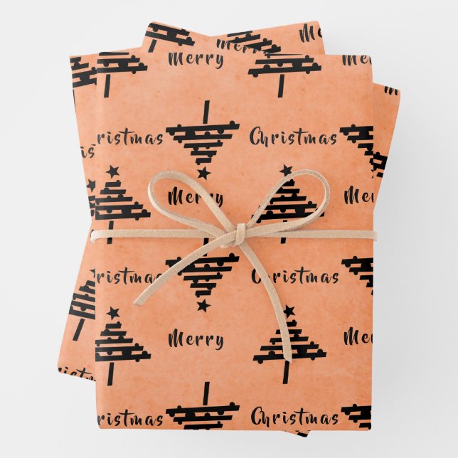 Modern Black Christmas Tree Pattern Holiday  Wrapping Paper Sheet (In situ)