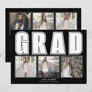 Modern black Class of 2024 GRAD graduation Invitation
