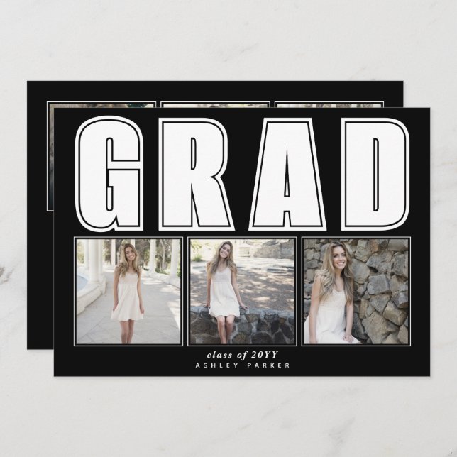 Modern black Class of 2024 GRAD graduation Invitation (Front/Back)