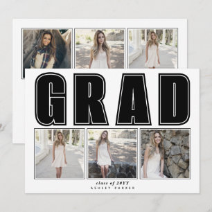 Modern black Class of 2025 GRAD graduation Invitation