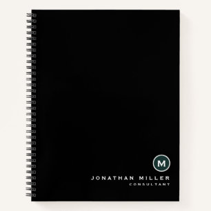 Modern Black Classic Dark Green Monogram Notebook