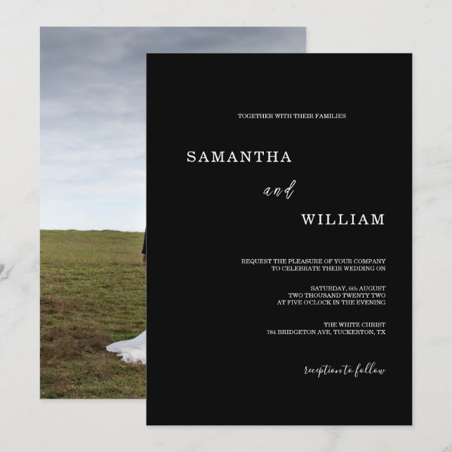 Modern Black Classic Photo Wedding Invitation (Front/Back)