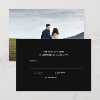 Modern Black Classic Photo Wedding RSVP Card