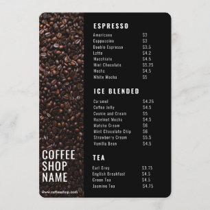 Modern Black Coffee Shop Menu