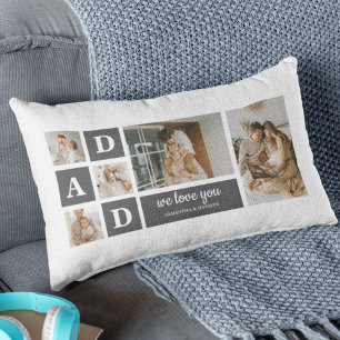 Modern Black Collage Photo Dad Best Gift Lumbar Cushion