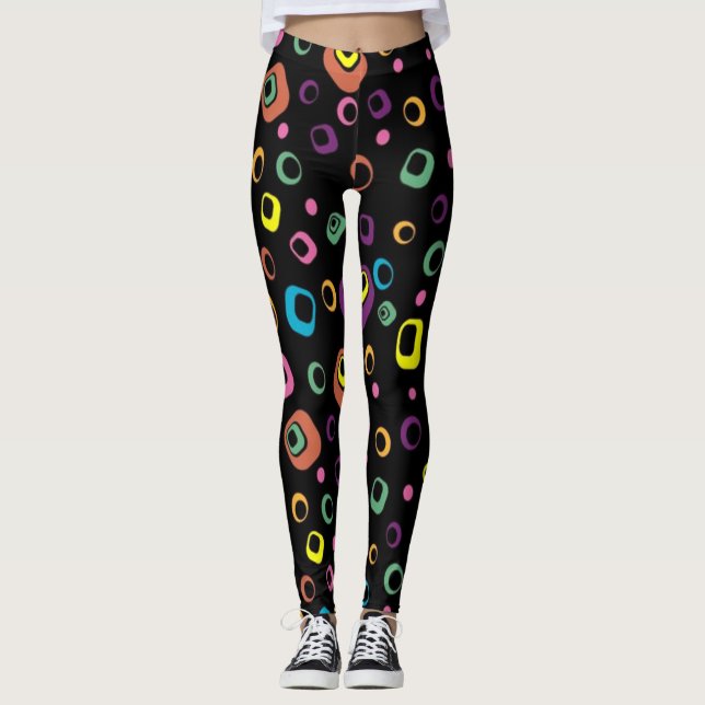 Modern Black Colourful Leggings (Front)