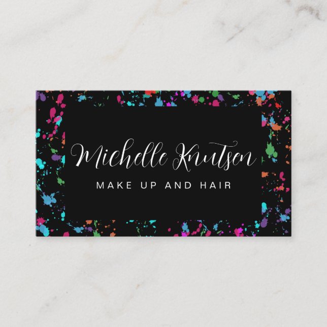Modern Black Colourful Makeup Artist Hair Salon  Business Card (Front)