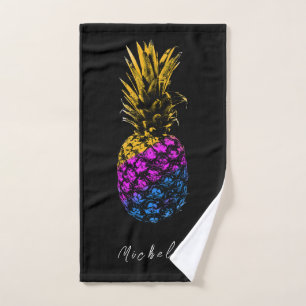 Modern black Colourful Pineapple Custom Hand Towel