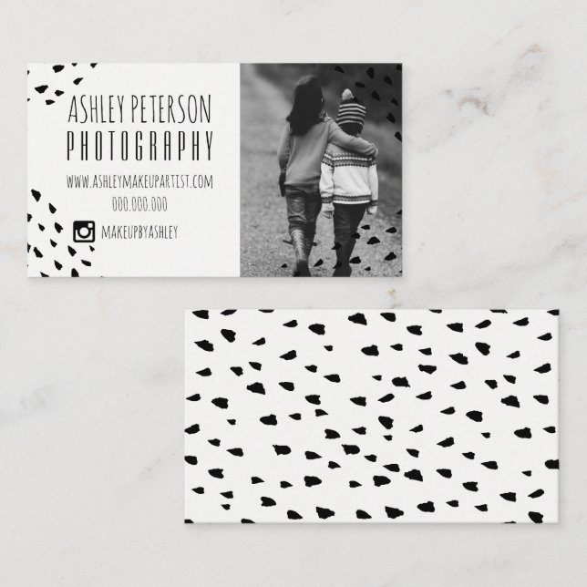 Modern black confetti polka dots photography 2 business card (Front/Back)