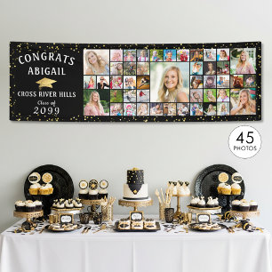 Modern Black CONGRATS GRAD 45 Photo Collage Banner