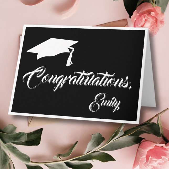 Modern Black Congratulations Script Graduation Card (Creator Uploaded)