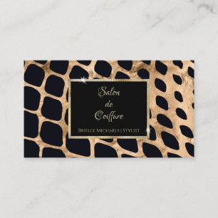Modern Black Copper and Gold Animal Print Salon Business Card