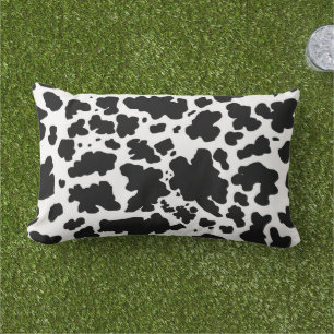 Modern Black Cow Skin Print Outdoor Lumbar Cushion