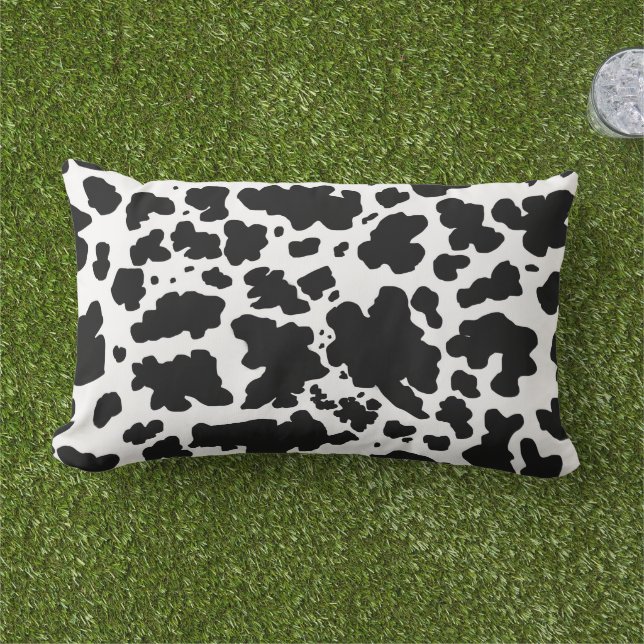 Modern Black Cow Skin Print Outdoor Lumbar Cushion (Grass)