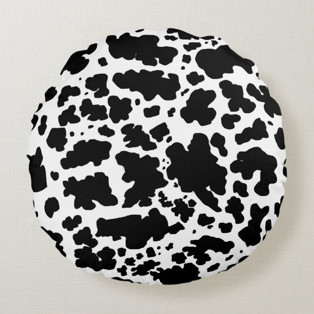 Modern Black Cow Skin Print  Round Cushion (Front)