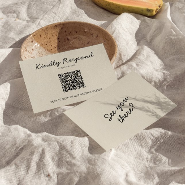 Modern Black Cream QR Code Bright Retro Wedding RSVP Card (Creator Uploaded)