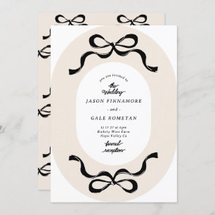 Modern Black Cream Retro Bows Photo Wedding Invitation