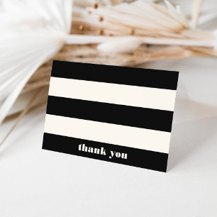 Modern Black & Cream Stripe Thank You Card