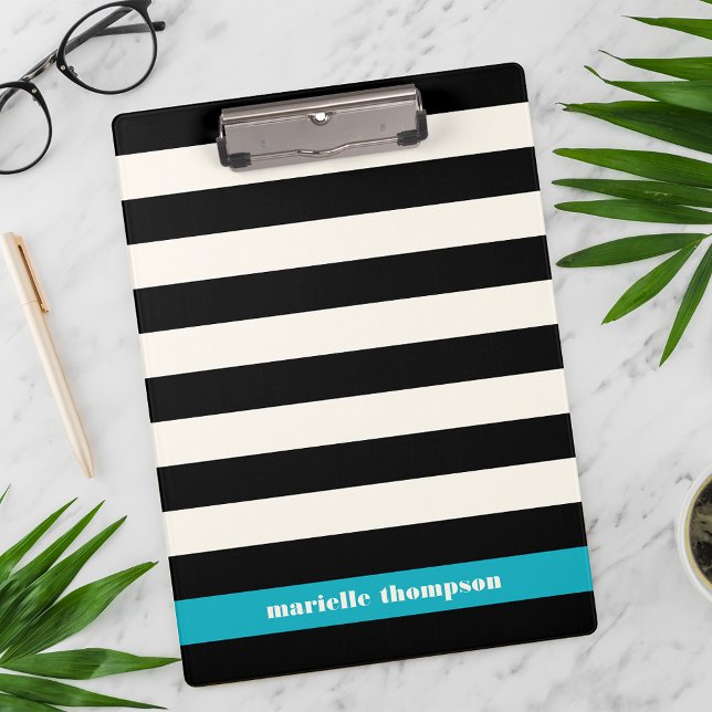 Modern Black, Cream & Turquoise Stripe Clipboard (Creator Uploaded)