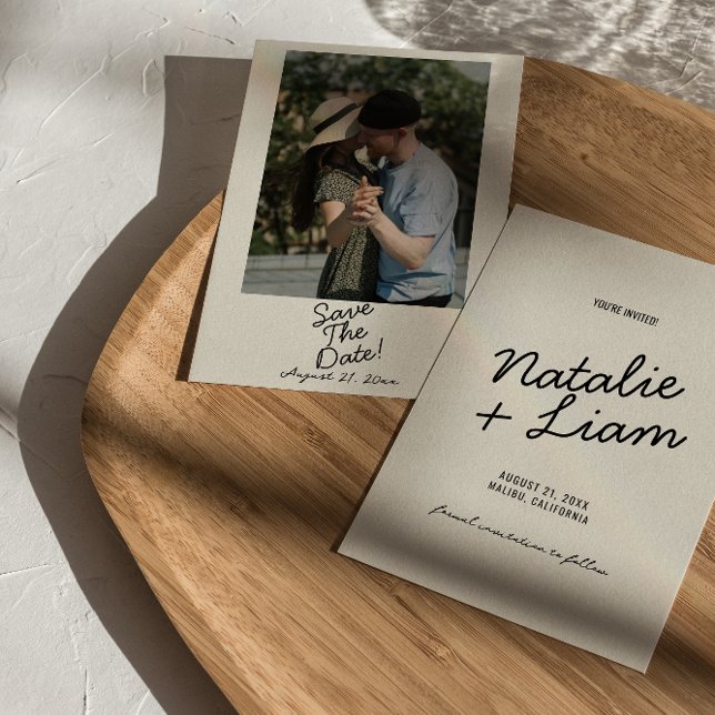 Modern Black Cream Whimsical Retro Photo Wedding Save The Date (Creator Uploaded)
