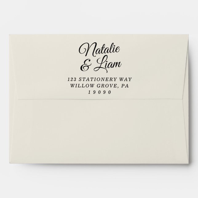 Modern Black & Creamy Fun Retro Funky Wedding Envelope (Back (Top Flap))