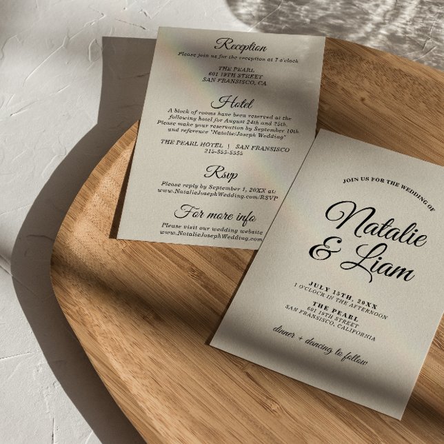 Modern Black & Creamy Retro All In One Wedding Invitation (Creator Uploaded)