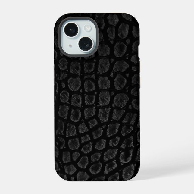 Modern Black Crocodile iPhone 15 Case (Back)
