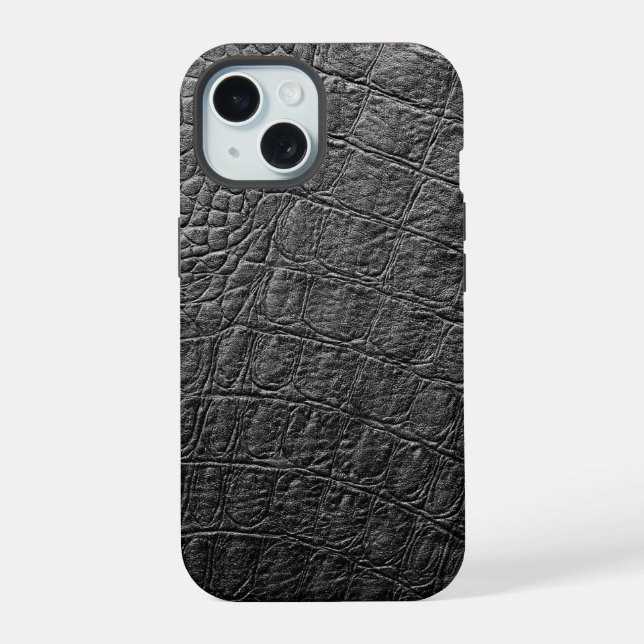 Modern Black Crocodile iPhone 15 Case (Back)