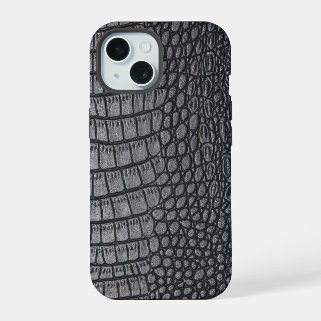 Modern Black Crocodile iPhone 15 Case (Back)