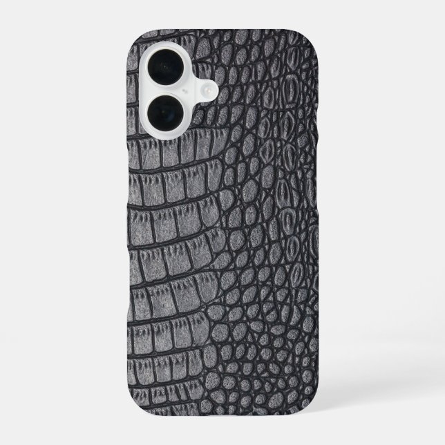 Modern Black Crocodile iPhone 16 Case (Back)