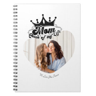 Modern Black Crown, MOM Queen of my life Notebook