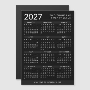 Modern Black Custom 2027 Magnetic Calendar