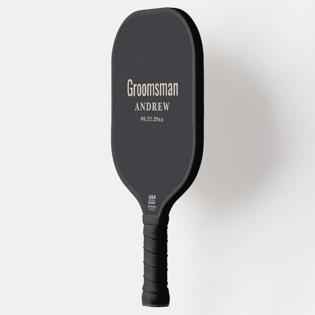 Modern Black Custom Groom Squad Pickleball Paddle (Left)