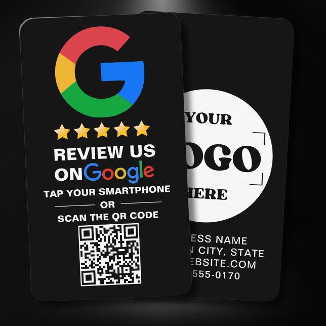Modern Black Custom Logo and QR Code Google Review Business Card (Creator Uploaded)