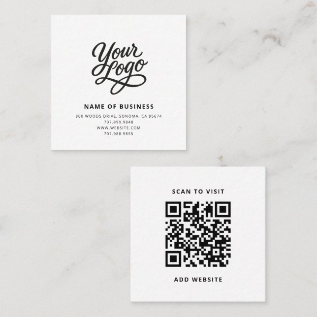 Modern Black Custom Logo and QR Code Square Business Card (Front/Back)
