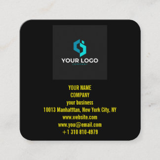 Modern Black Custom Logo and QR Code Square Business Card
