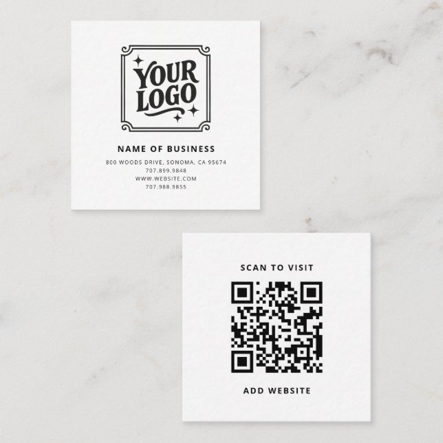 Modern Black Custom Logo and QR Code Square Business Card (Front/Back)