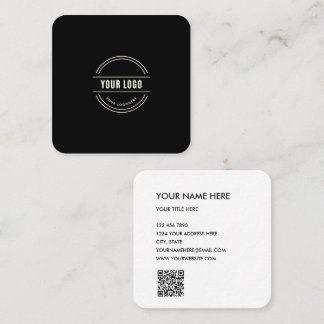 Modern Black Custom Logo and QR Code Square Square Business Card