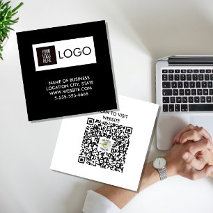 Modern Black Custom Logo & QR Code Square Business Square Business Card