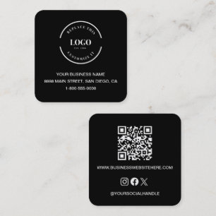 Modern Black custom logo website QR code square Business Card