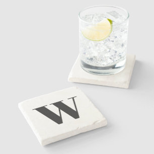 Modern black custom monogram initial letter chic stone coaster