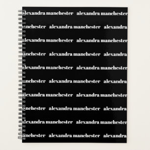 Modern black custom name last name striped pattern planner