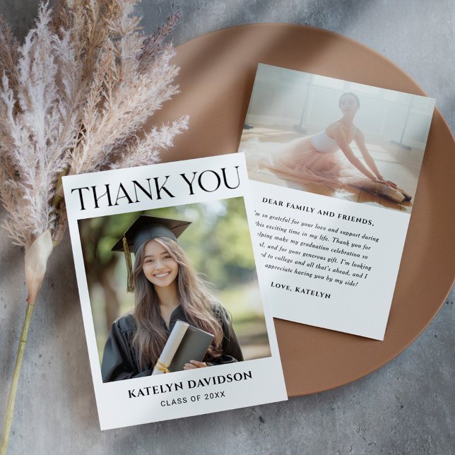 Modern Black Custom Photo Graduation Thank You Card (Creator Uploaded)