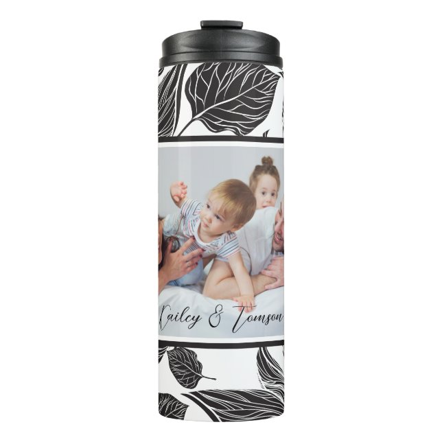 Modern Black Custom Photo Personalised  Thermal Tumbler (Front)