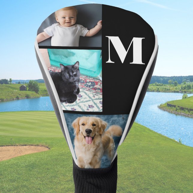 Modern Black Custom Photo Template Monogram Golf Head Cover (Creator Uploaded)