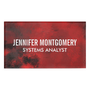 Modern Black & Dark Red Abstract - Professional Name Tag