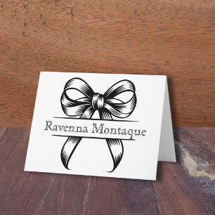 Modern Black Decorative Bow Elegant Name Wedding Note Card