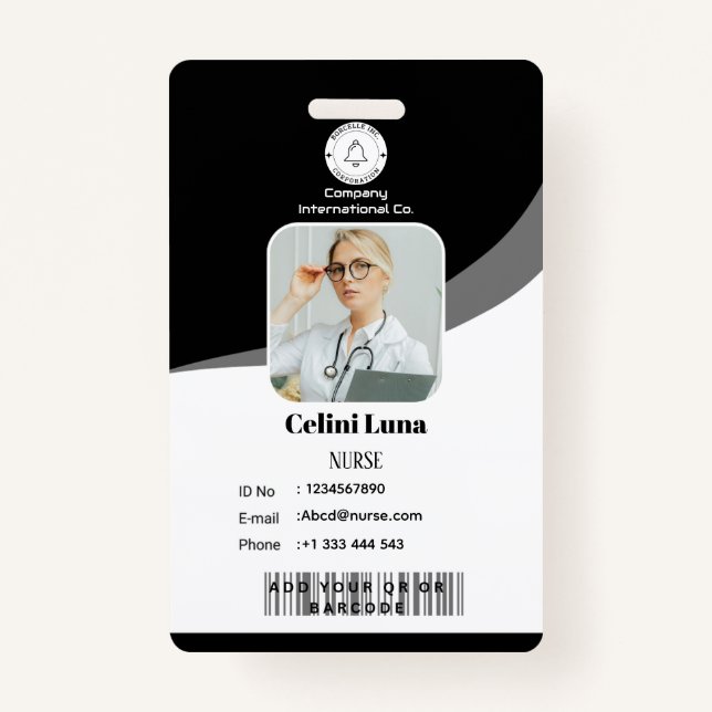 Modern Black Design with EMT Barcode Integration ID Badge (Front)