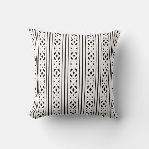 Modern Black Diamonds & Stripes on White Cushion